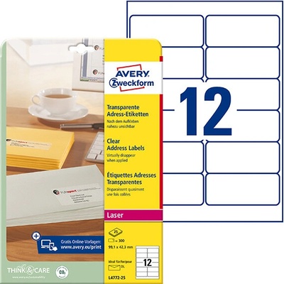 Adresné etikety 99,1 x 42,3 mm, 300 ks, transparentné
