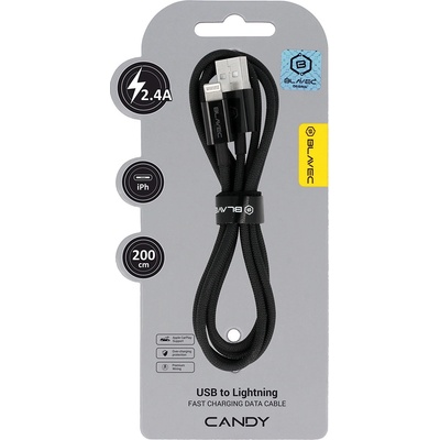 Blavec CCA-UL24B20 Candy Braided USB-A - Lightning 2,4A, 2m, černý