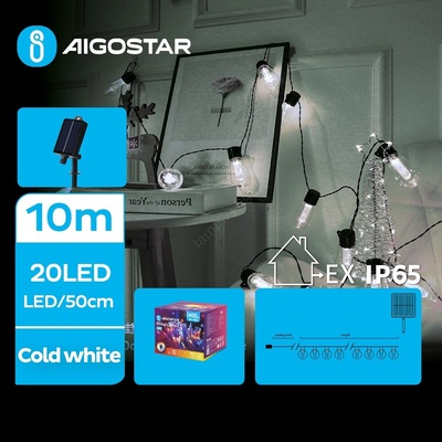 Aigostar - LED соларен гирлянд 20xLED/8 функции 11, 5m IP65 студено бяло (AI1196)
