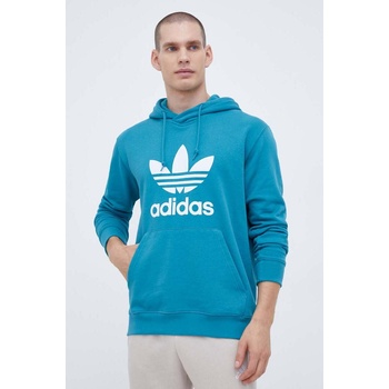 Adidas Памучен суичър adidas Originals в тюркоазено с качулка с принт (IM4498)