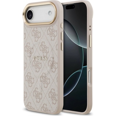 GUESS Гръб Guess PU Leather 4G Gold Frame MagSafe Case за iPhone 17 Air - Розов