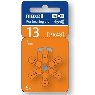 Maxell Батерия цинково въздушна maxell za13 6 бр. бутонни за слухов апарат в блистер (ml-bz-za13)