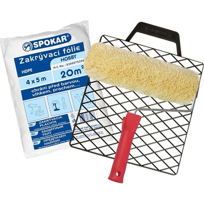 Spokar Súprava maliarska komplet - žltozelený valec s držiakom plyš 24cm + plachta 4x5m + mriežka
