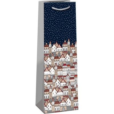 Taška papírová na víno LUX, dárková vánoční, 13x11x37,5 cm, design 0150