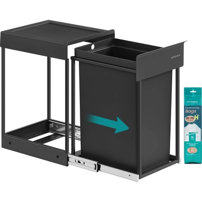 SONGMICS Kitchen Trash Can for Base Cabinet, 1 x 20 L, Extendable Trash Can, Steel Frame, ABS Lid, Ink Black LTB920BZ01