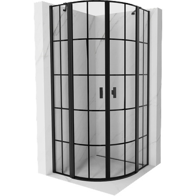 Mexen Mist полукръгла душ кабина с отваряеми врати 80 x 80 см, черна решетка, черно - 8A32-080-080-70-77 (8A32-080-080-70-77)