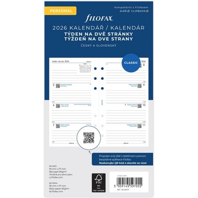 FILOFAX osobní, týden/2 str, linky, ČJ+SJ 2026