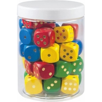 Detoa Hrací kostky barevné dřevo 25mm 34 ks v plastové dóze 10x14cm 12m+