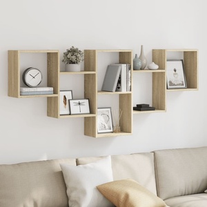 vidaXL Стенен рафт, дъб сонома, 159x18x66 см, инженерно дърво (853301)
