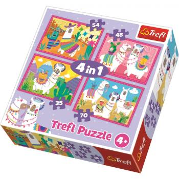Image 1 of Trefl - Puzzle 4in1 Merry Llamas - 1 - 39 piese