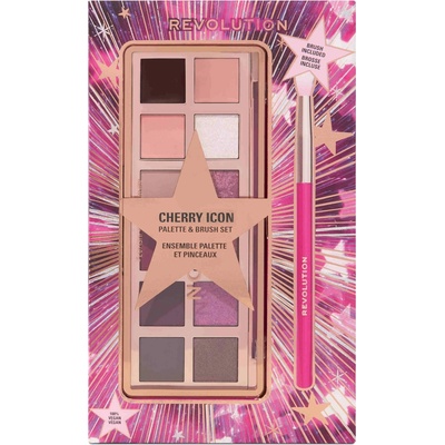 Makeup Revolution Xmas 2025 Makeup Revolution The Cherry Icon Palette paletka na oči 12 x 0,7 g + Makeup Revolution Eyeshadow Brush malý štetec na očné tiene 1 ks