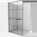 Mexen Kioto+ L стъклен панел с рафт Walk-in 100 x 200 см, черна решетка, розово злато - 800-100-123-60-77 (800-100-123-60-77)