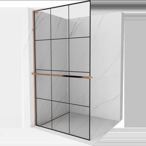 Mexen Kioto+ L стъклен панел с рафт Walk-in 100 x 200 см, черна решетка, розово злато - 800-100-123-60-77 (800-100-123-60-77)
