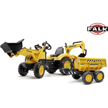 Falk Šliapací traktor 2086W Komatsu s bagrom a Maxi vyklápacím prívesom
