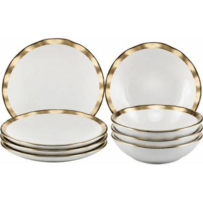 HowHomely Keramická súprava tanierov Lissa White Gold 8 ks