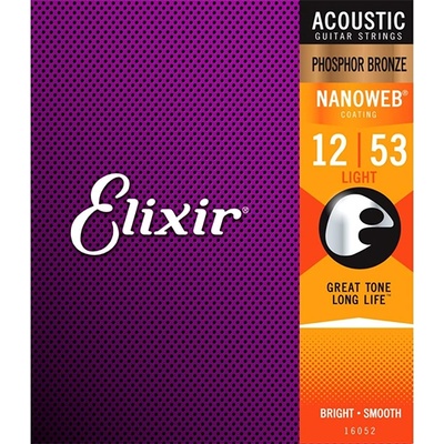 Elixir NANOWEB Light, Струни за акустична китара 12-53, Phosphor Bronze (NWPB12-53A)