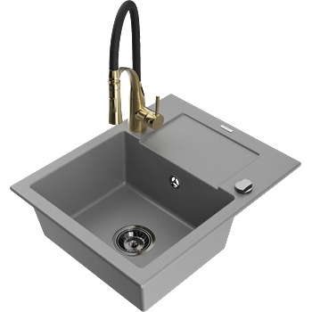 Mexen Enzo мивка от гранит с 1 отделение със сушилник и кухненски смесител Aster, сив - 6506-71-73450-57-B (6506-71-73450-57-B)