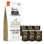 Brit CARE Хипоалергенна храна за кучета Dog Show Champion с сьомга и херинга 12кг + WILD FARM Monoprotein Pork 6x400g - хипоалергенна храна за кучета