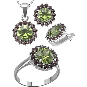 A-B Set of silver jewelry green ray with natural garnets and moldavite 20000059