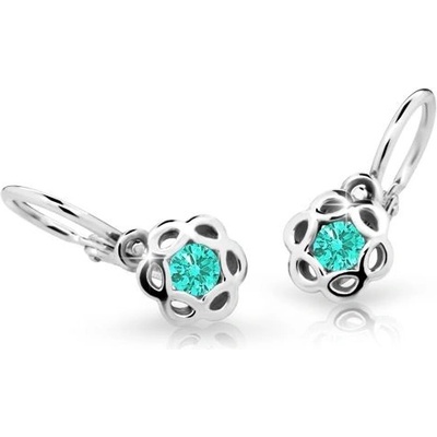 Danfil dětské náušnice kytičky C2179 z bílého zlata s kamínkem Mint Green zapínání brizura