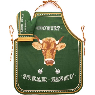 Country zástěra a chňapka zelená ke grilování