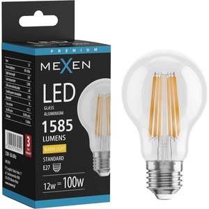 Mexen Vintis LED филамент крушка E27, A60, 12W, Топла светлина - 2700K, 1585 lm, прозрачно (L150-E27-1227-00)
