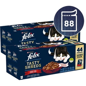 FELIX TASTY SHREDS Мултипак - с пиле/говеждо/патица/индейка в сос 88 x 80 г
