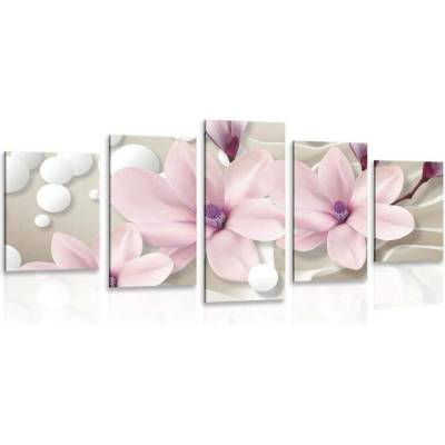 5-dílný obraz magnolie na abstraktním pozadí - 150x75