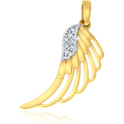 Gemmax GLPCB2020 Zlatý přívěsek Andělské křídlo se zirkony žluto bílé zlato GLPCB 20201