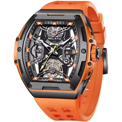 Gelatu Мъжки часовник GELATU Sport Mechanical, Автоматичен, Силиконова каишка, Оранжев (GELATU-6012-ORANGE)
