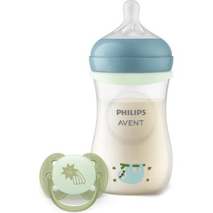Philips Комплект Philips Avent - Natural Response 3.0, Шише РР, 260 ml, среден поток + Залъгалка 0-6 м, светещи (SCD838/17) - ozone