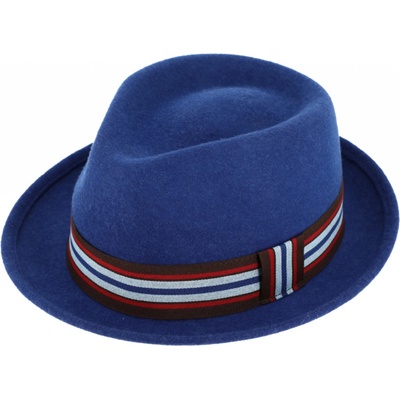 Trilby klobouk vlněný Fiebig s rypsovou stuhou modrý