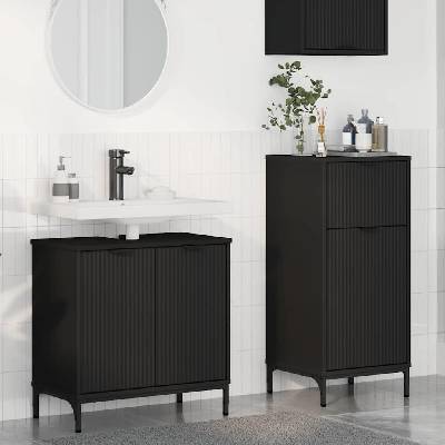 vidaXL Комплект мебели за баня 2 бр. Черно 39, 5 x 36 x 88 см (3393094)