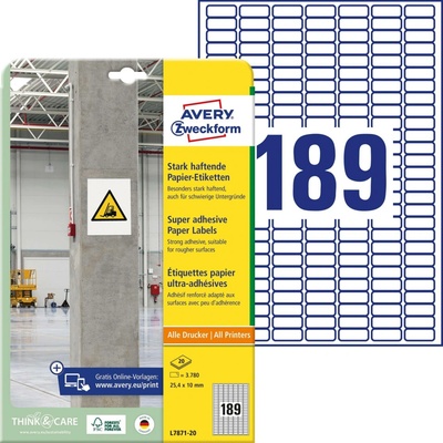Avery Zweckform L7872-20 Super lepivé etikety 35,6x16,9mm 1600ks bílá