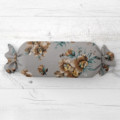 Biante Vankúš valec bonbon Sandra SA-622 Hnedé orchidey na sivom 15x40