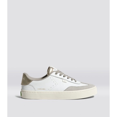 Cariuma TOCA White Premium Leather Vintage White Suede Metallic Gold