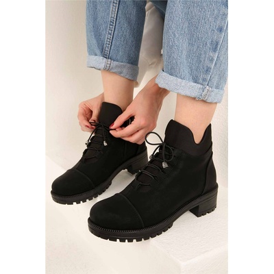 Moda Trend Дамски боти от велур - Черни #321724 (321724_Черно)