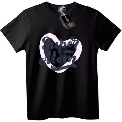 NOONEBRAND Тениска Супер Мама Сърце - 4XL, Black