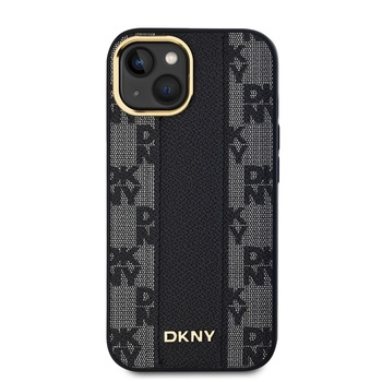 DKNY Калъф за телефон, съвместим с iPhone13, DKNY Leather Careed Mono Pattern MagSafe, еко кожа, черен (DKHMP15SPCPVSLK) (DKHMP15SPCPVSLK)