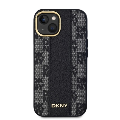 DKNY Калъф за телефон, съвместим с iPhone13, DKNY Leather Careed Mono Pattern MagSafe, еко кожа, черен (DKHMP15SPCPVSLK) (DKHMP15SPCPVSLK)