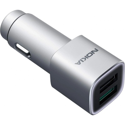 Nokia Double USB Fast Car Charger DC-801- зарядно за кола с технология за бързо зареждане с 2 USB изходa за смартфони, таблети и мобилни устройства (сребрист)