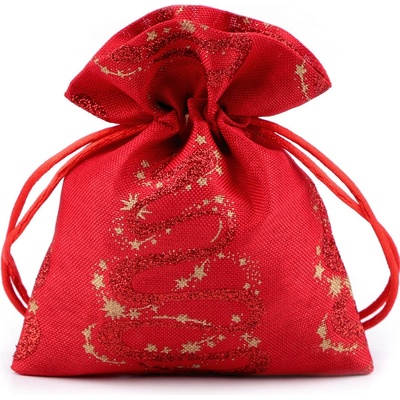 Vánoční dárkový pytlík 10x13 cm imitace juty - červená glitry