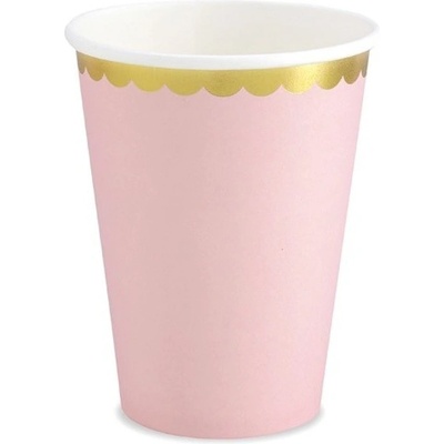 PartyDeco Tégliky papierové ružové so zlatým okrajom 220 ml