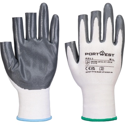 Portwest a311 grip 13 / Нитрилни ръкавици, 3 пръста, 12 броя в опаковка - бели/сиви xl (a311w7rxl)