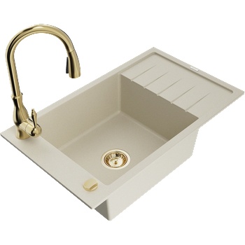 Mexen Elias гранитна мивка с 1 камера с отцедник и кухненски смесител Savita, бежова - 6511-69-672601-50 (6511-69-672601-50)