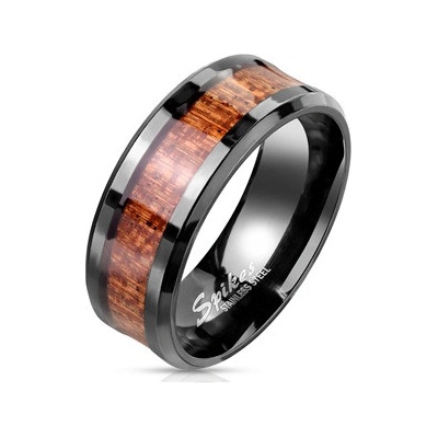 Šperky4U Pánský ocelový prsten dekor dřevo OPR1961