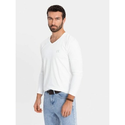 Trendy biele tričko s dlhým rukávom s V-výstrihom s logom V2 LSBC-0123