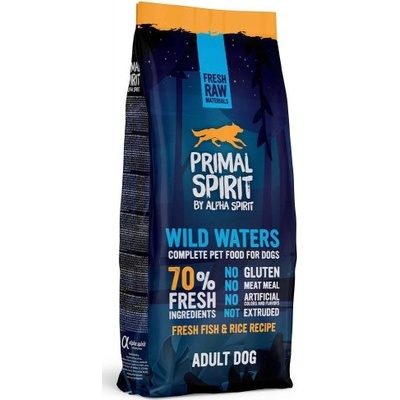 Alpha Spirit Primal Spirit 70% Wild Waters Dog Food - студено пресована храна за кучета от всички породи с риба, пиле и ориз, БЕЗ ГЛУТЕН, 12 кг prim0212