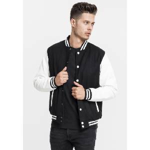 Urban Classics Мъжко колежанско яке Urban Classics blk/wht с кожени ръкавиTB201 SALE - , размер XL