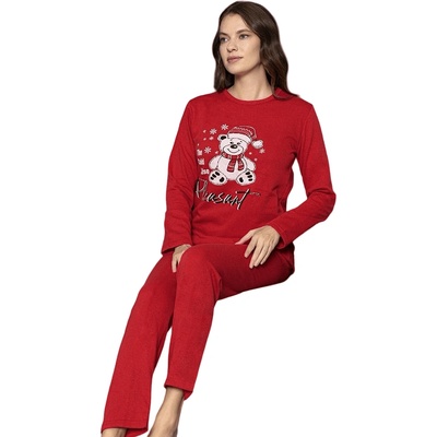 Дамска коледна пижама в червено с апликация мече